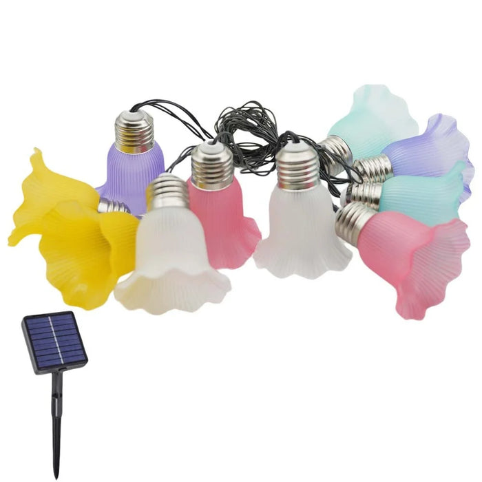 5m 10-LED Solar Trumpet Flower String Light IP44 Waterproof Decor for Garden Courtyard - Warm White - 1