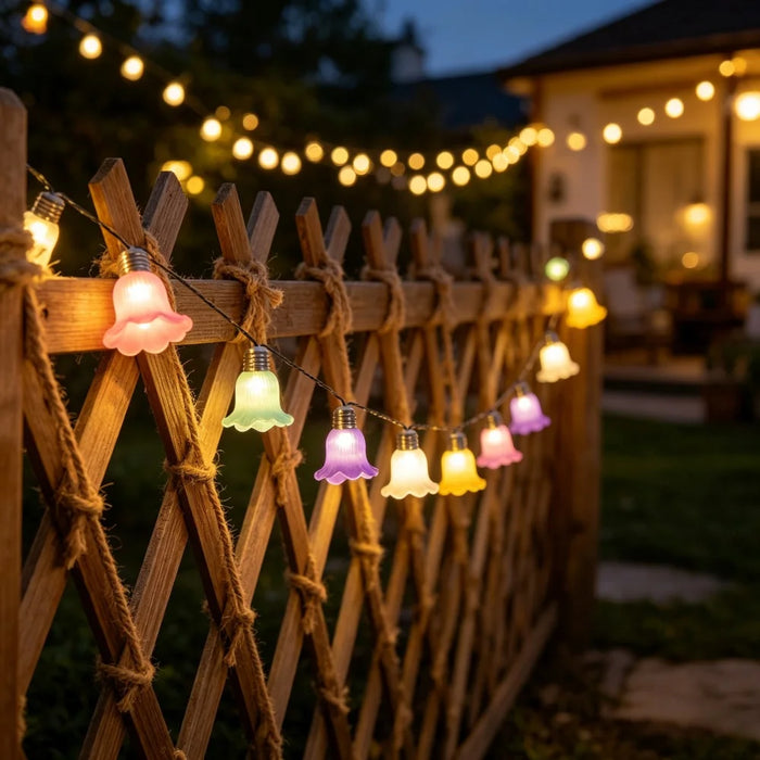 5m 10-LED Solar Trumpet Flower String Light IP44 Waterproof Decor for Garden Courtyard - Warm White - 2
