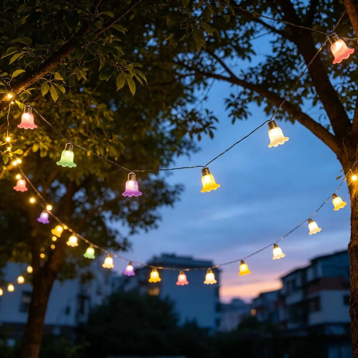 5m 10-LED Solar Trumpet Flower String Light IP44 Waterproof Decor for Garden Courtyard - Warm White - 3