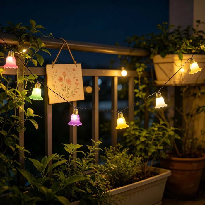 5m 10-LED Solar Trumpet Flower String Light IP44 Waterproof Decor for Garden Courtyard - Warm White - 4