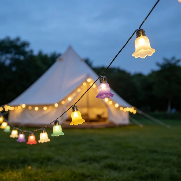 5m 10-LED Solar Trumpet Flower String Light IP44 Waterproof Decor for Garden Courtyard - Warm White - 7