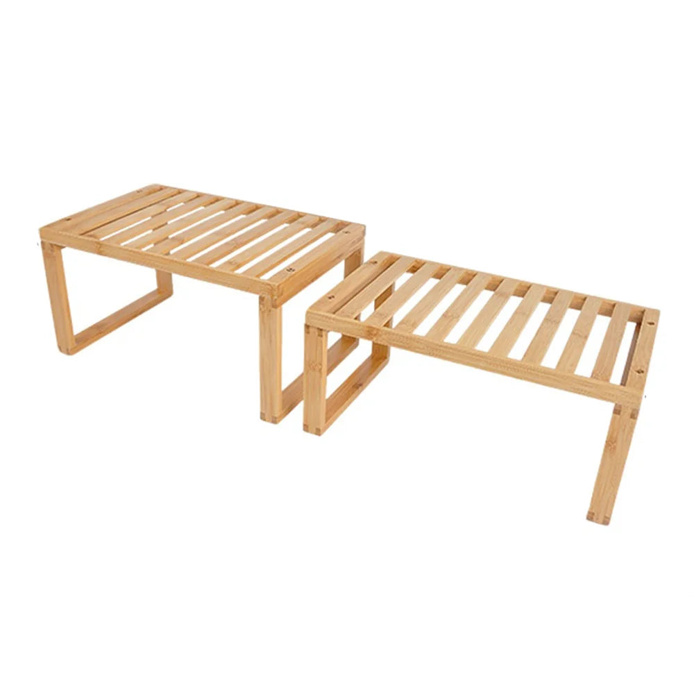 2Pcs/Set Bamboo Kitchen Storage Rack Dish Drying Rack Countertop Organizer Shelf - 1