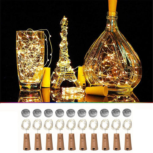 10Pcs Copper Wire 2m Wine Bottle Plug String Light LED Waterproof Festival Lighting Decor with 10Pcs Extra Batteries - Warm White - 1