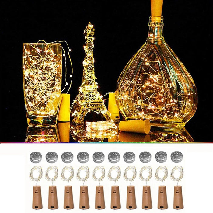 10Pcs Copper Wire 2m Wine Bottle Plug String Light LED Waterproof Festival Lighting Decor with 10Pcs Extra Batteries - Warm White - 1