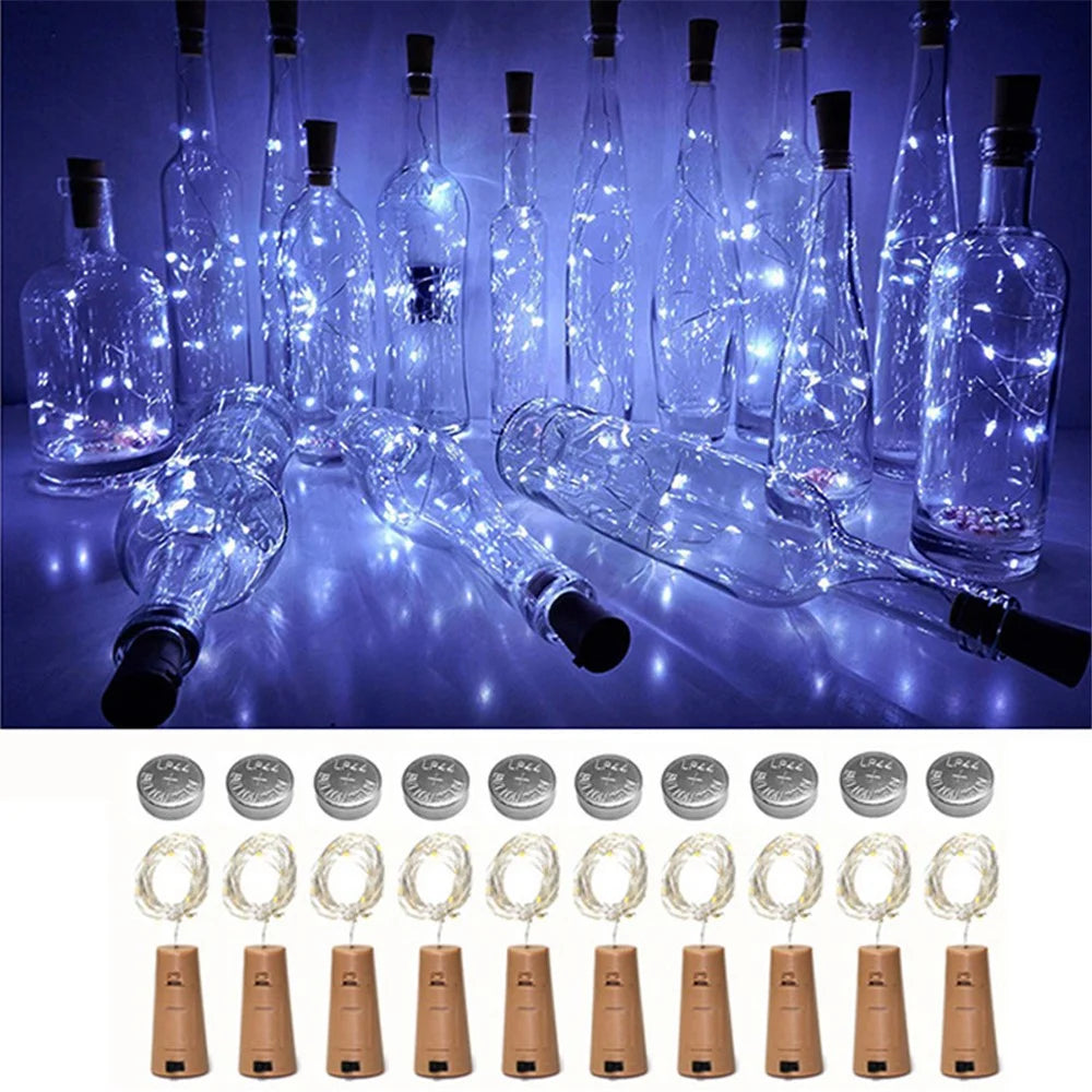 10Pcs Copper Wire 2m Wine Bottle Plug String Light LED Waterproof Festival Lighting Decor with 10Pcs Extra Batteries - White - 1