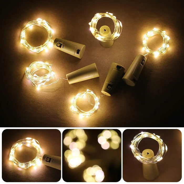 10Pcs Copper Wire 2m Wine Bottle Plug String Light LED Waterproof Festival Lighting Decor with 10Pcs Extra Batteries - White - 3