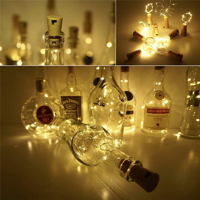 10Pcs Copper Wire 2m Wine Bottle Plug String Light LED Waterproof Festival Lighting Decor with 10Pcs Extra Batteries - White - 4