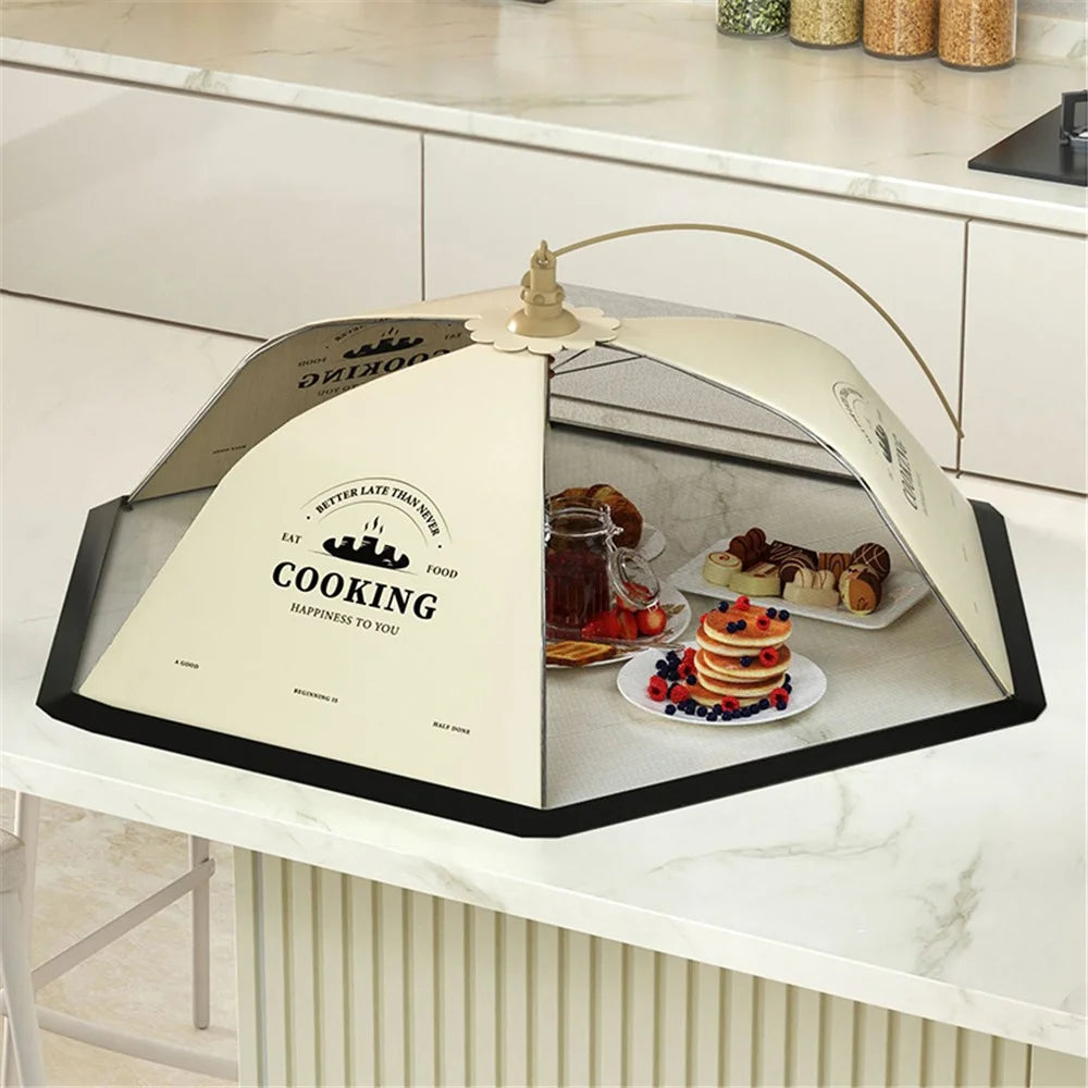 70cm Food Cover Collapsible Umbrella Dining Table Anti-mosquito Net Mesh Food Tent - English Letters+Smoke - 1