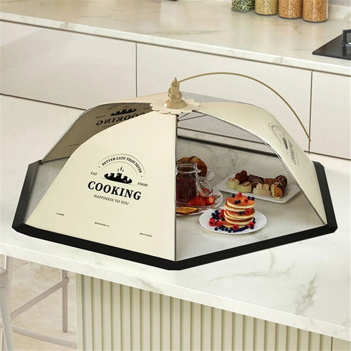 70cm Food Cover Collapsible Umbrella Dining Table Anti-mosquito Net Mesh Food Tent - English Letters+Smoke - 1