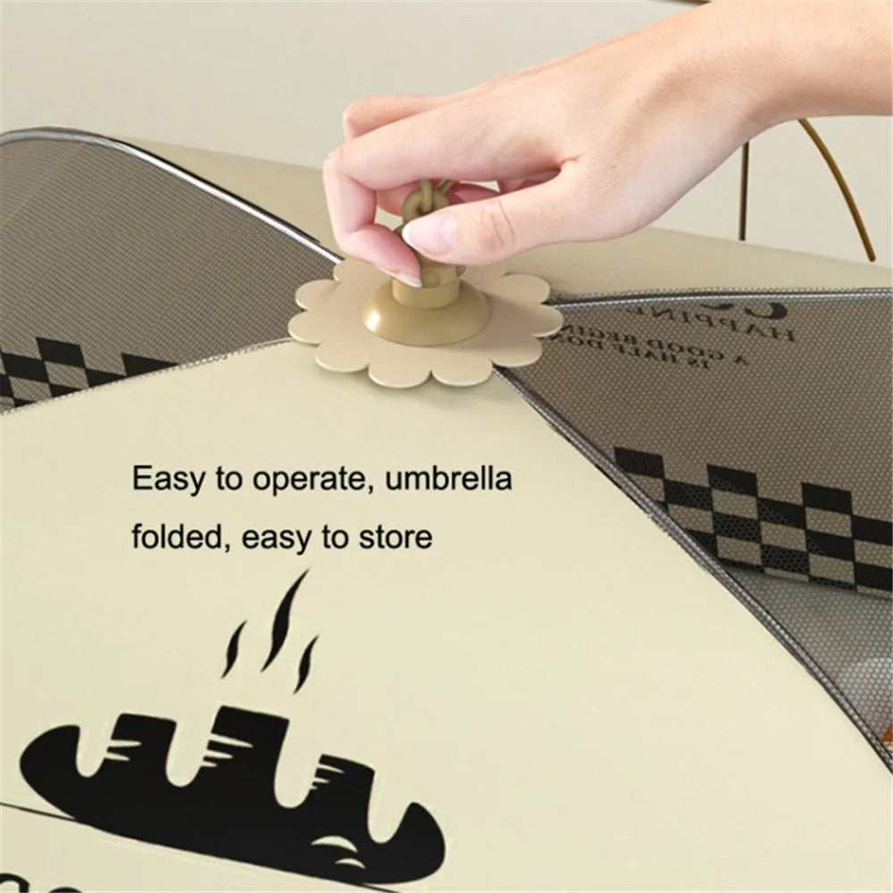 70cm Food Cover Collapsible Umbrella Dining Table Anti-mosquito Net Mesh Food Tent - English Letters+Smoke - 3