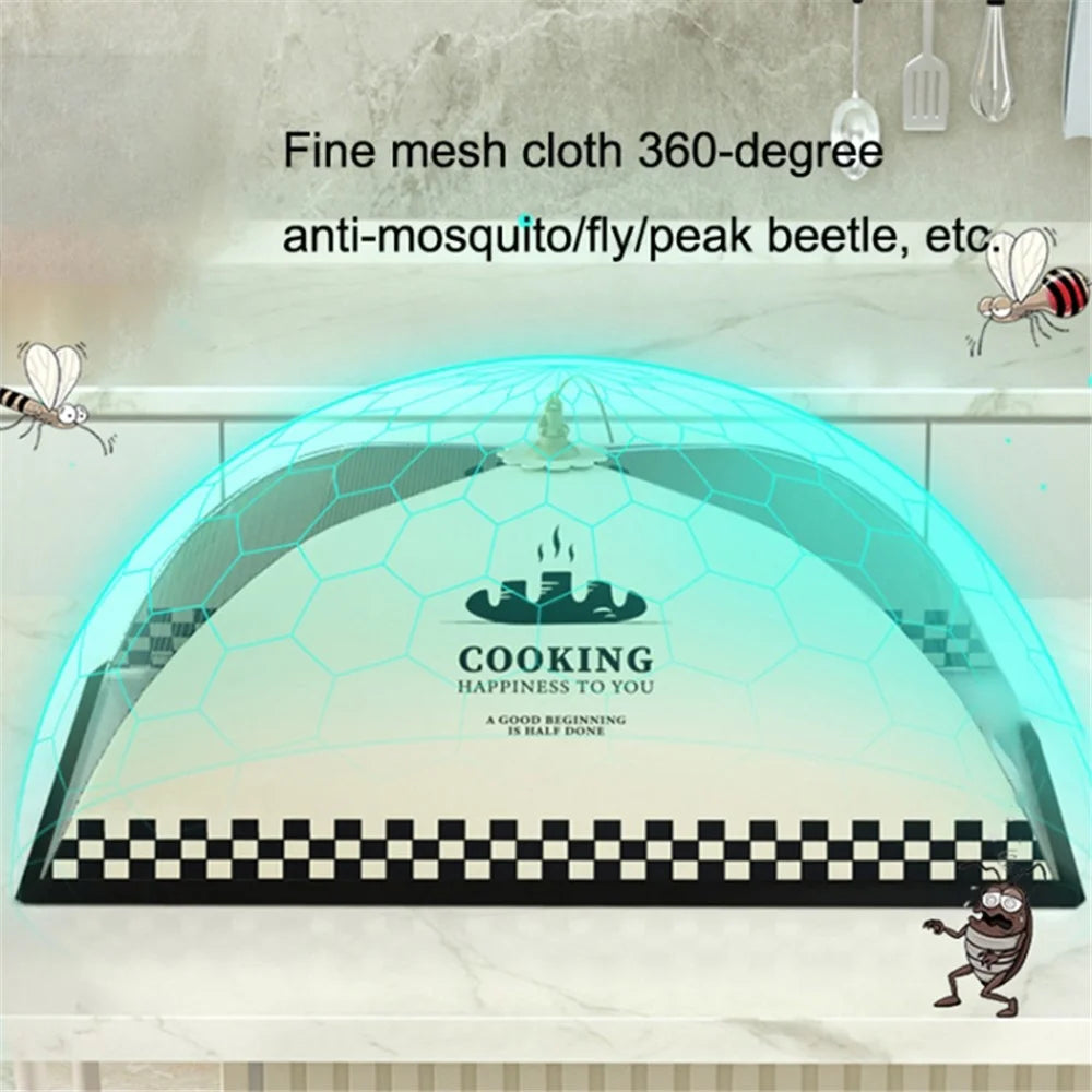 70cm Food Cover Collapsible Umbrella Dining Table Anti-mosquito Net Mesh Food Tent - English Letters+Smoke - 4