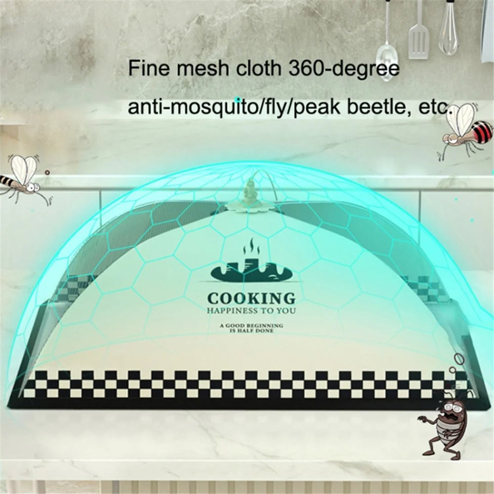 80cm Food Cover Reusable Collapsible Anti-mosquito Net Mesh Food Tent for Dining Table Picnics BBQ - English Letters+Smoke - 3