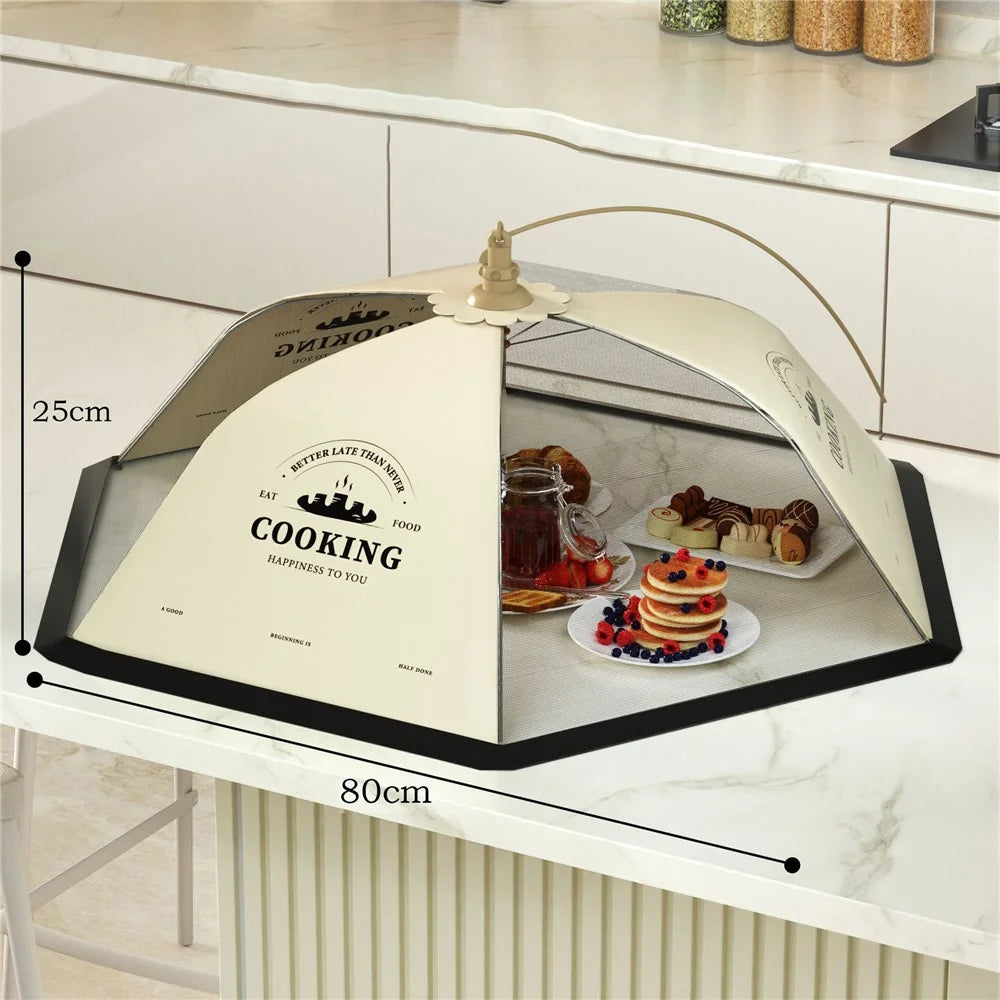 80cm Food Cover Reusable Collapsible Anti-mosquito Net Mesh Food Tent for Dining Table Picnics BBQ - English Letters+Smoke - 6