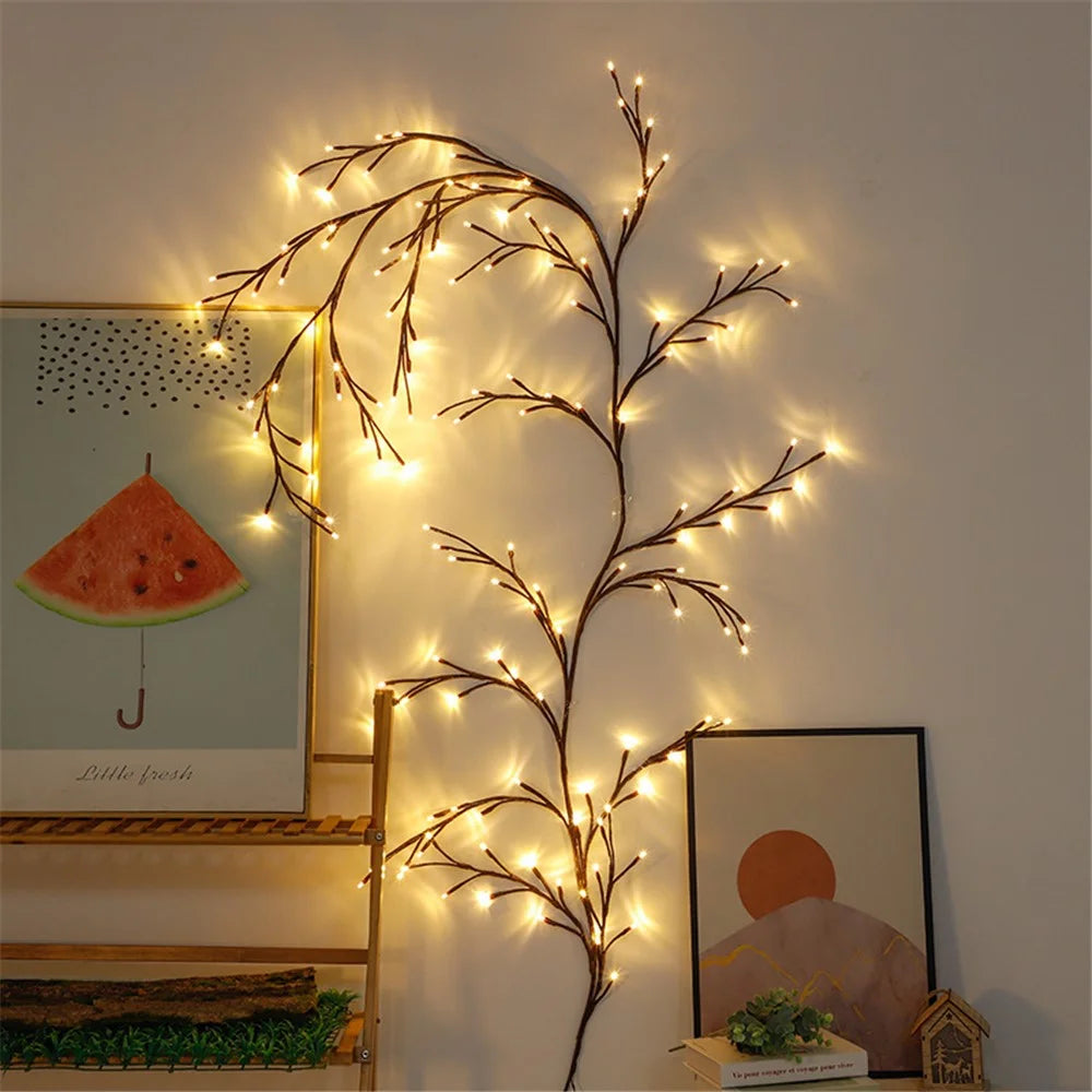 USB Powered Willow Vine LED Light DIY Room Decor Artificial Plants Tree Branches Lamp - 1