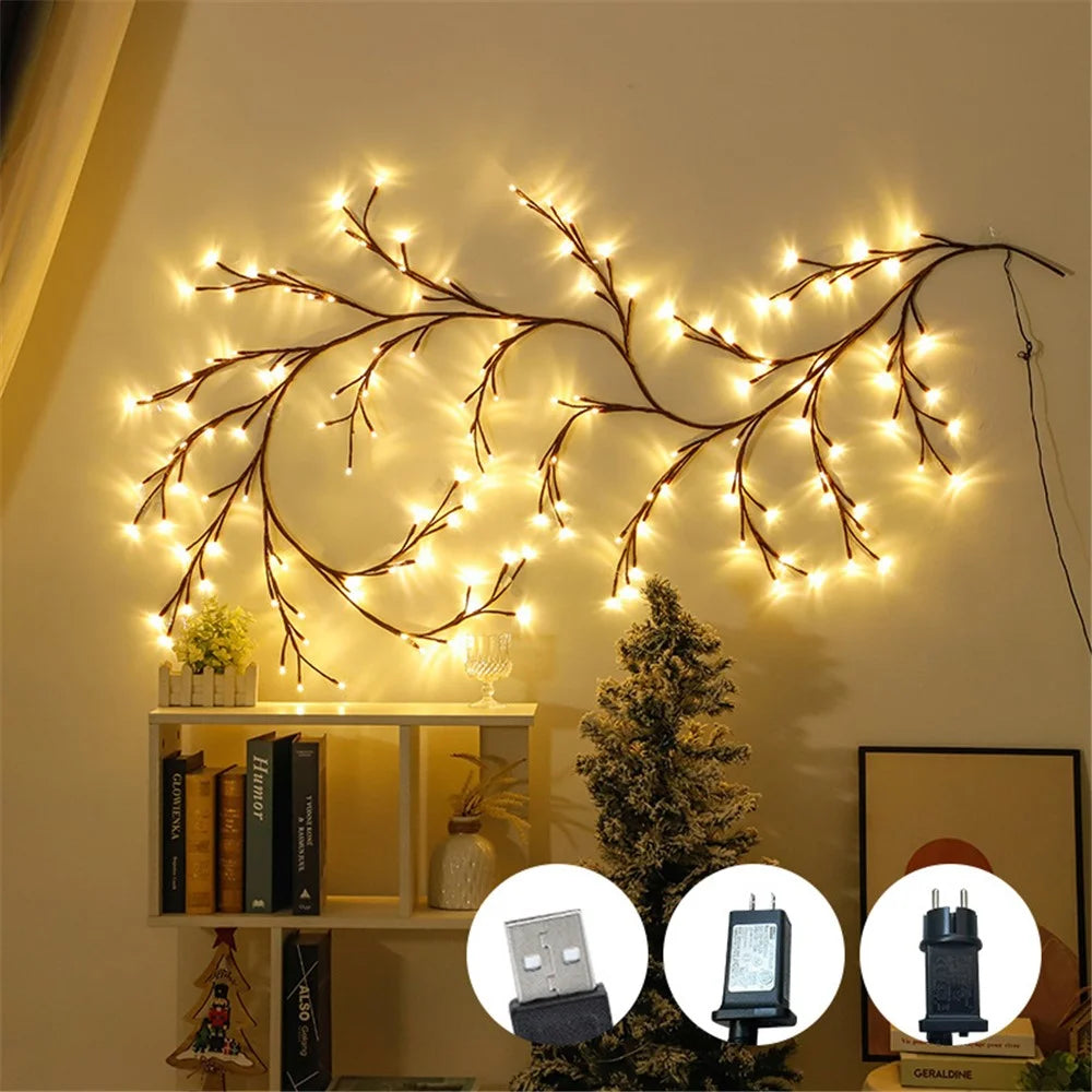 USB Powered Willow Vine LED Light DIY Room Decor Artificial Plants Tree Branches Lamp - 3