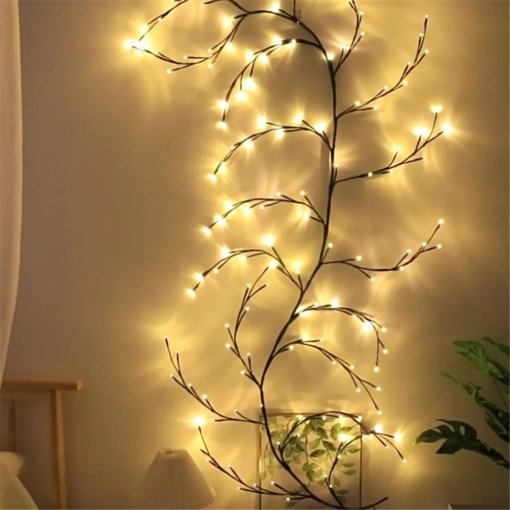 USB Powered Willow Vine LED Light DIY Room Decor Artificial Plants Tree Branches Lamp - 5