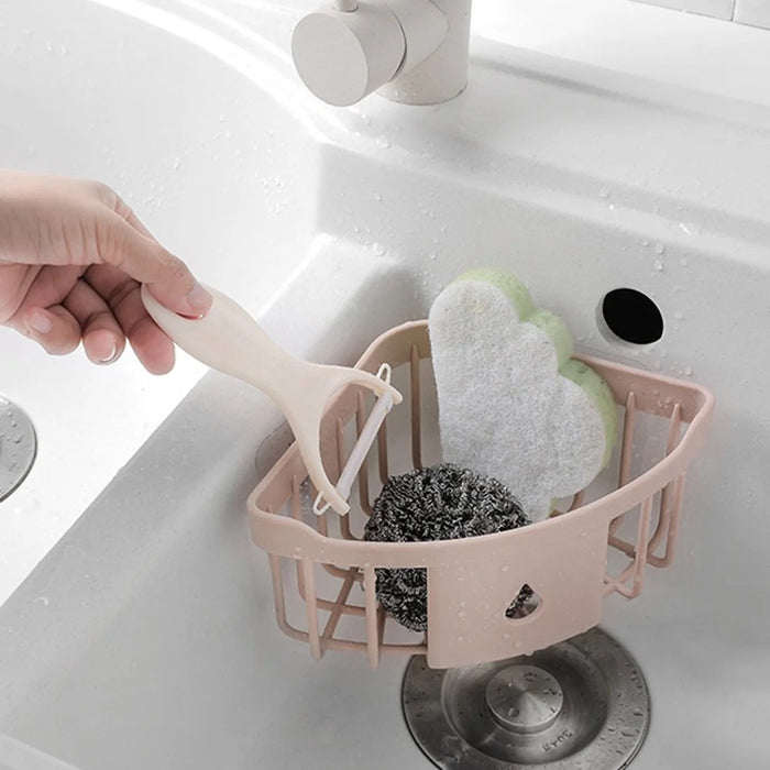 No Drill Triangular Bathroom Corner Rack Plastic Kitchen Sink Storage Basket - Pink - 3