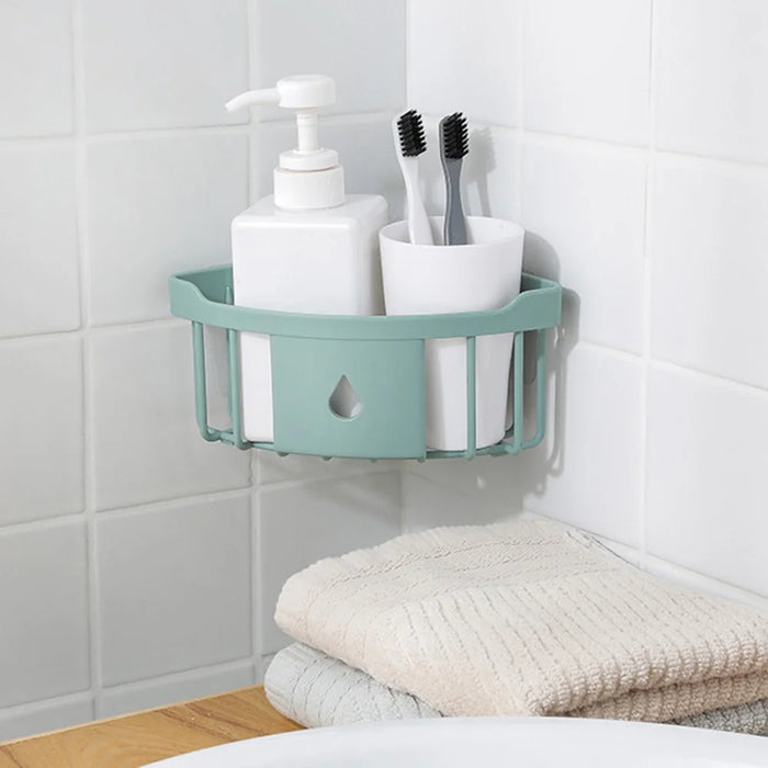 No Drill Triangular Bathroom Corner Rack Plastic Kitchen Sink Storage Basket - Pink - 5