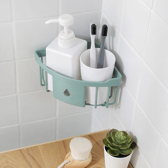 No Drill Triangular Bathroom Corner Rack Plastic Kitchen Sink Storage Basket - Pink - 6