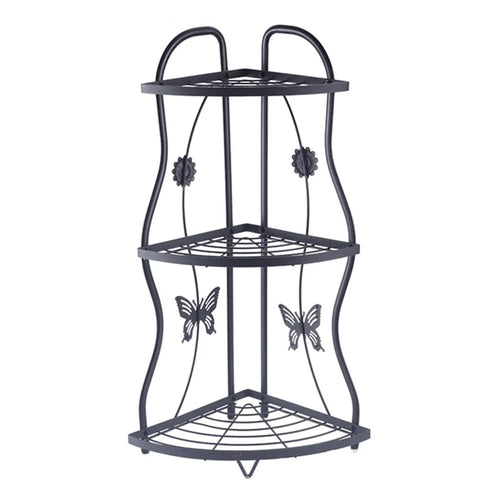 001-ZJ-SJ01 3 Layers Bathroom Organizer Punching Free Kitchen Storage Shelf with Butterfly Decor - 1
