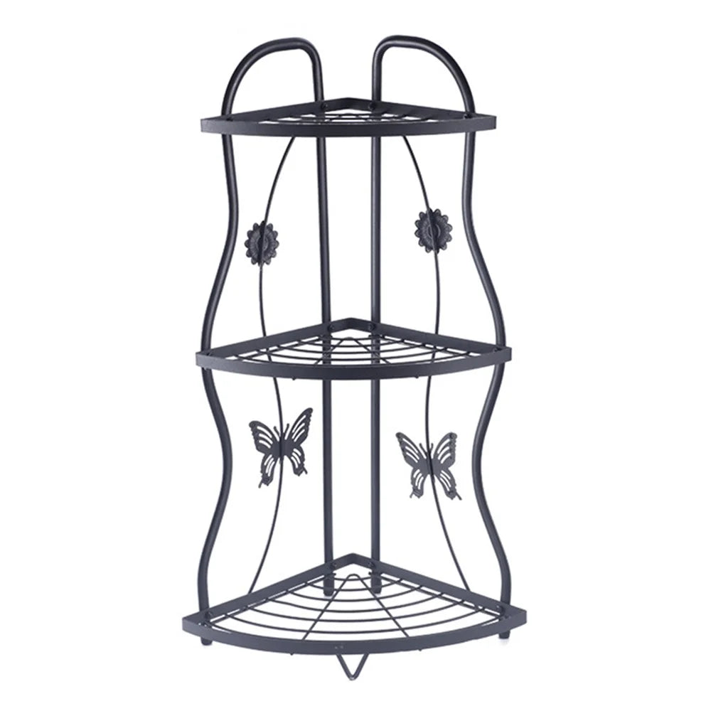 001-ZJ-SJ01 3 Layers Bathroom Organizer Punching Free Kitchen Storage Shelf with Butterfly Decor - 1