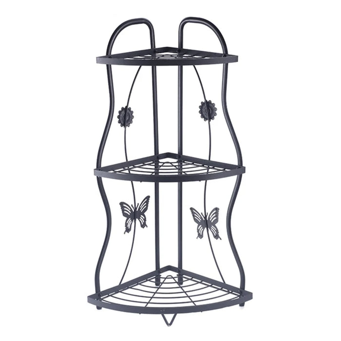 001-ZJ-SJ01 3 Layers Bathroom Organizer Punching Free Kitchen Storage Shelf with Butterfly Decor - 1