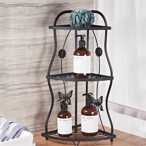 001-ZJ-SJ01 3 Layers Bathroom Organizer Punching Free Kitchen Storage Shelf with Butterfly Decor - 2