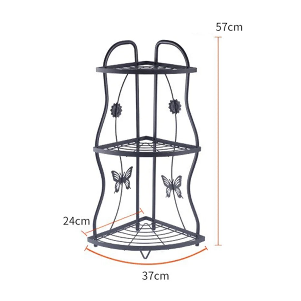 001-ZJ-SJ01 3 Layers Bathroom Organizer Punching Free Kitchen Storage Shelf with Butterfly Decor - 5