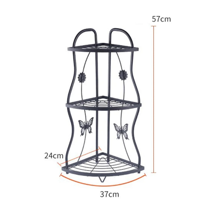 001-ZJ-SJ01 3 Layers Bathroom Organizer Punching Free Kitchen Storage Shelf with Butterfly Decor - 5