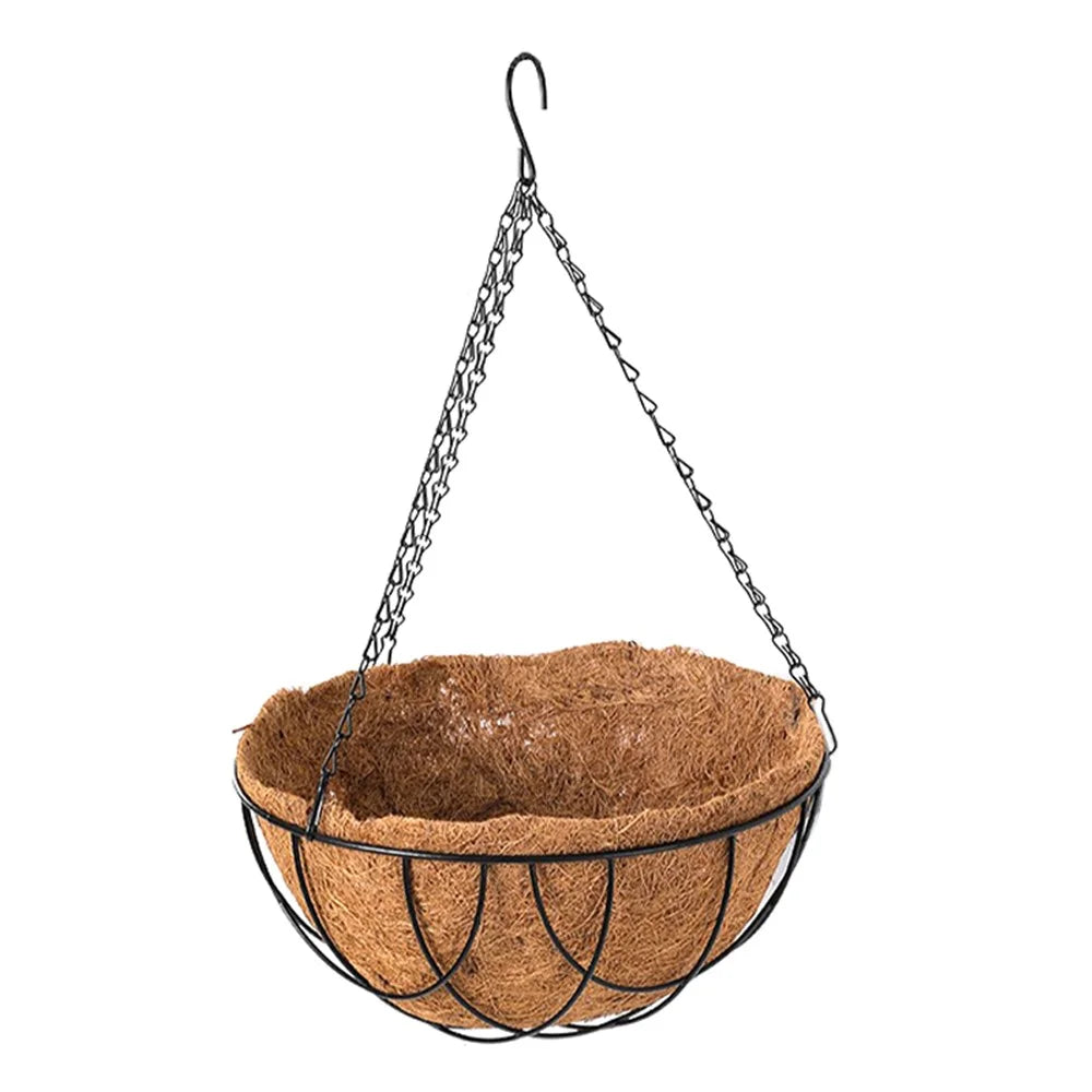 001-YZ01 12-inch Hanging Flower Pot Basket with Coir Liner Garden Decor (Semi-circular Mesh Shape) - 1