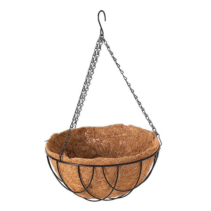 001-YZ01 14-inch Iron Art Garden Hanging Flower Pot Basket with Coir Liner (Semi-circular Mesh Shape) - 1