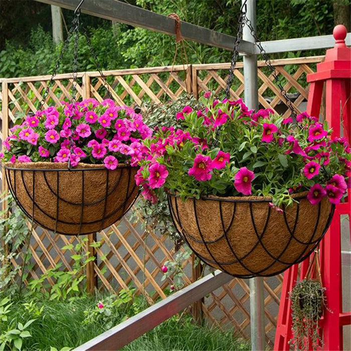 001-YZ01 14-inch Iron Art Garden Hanging Flower Pot Basket with Coir Liner (Semi-circular Mesh Shape) - 2