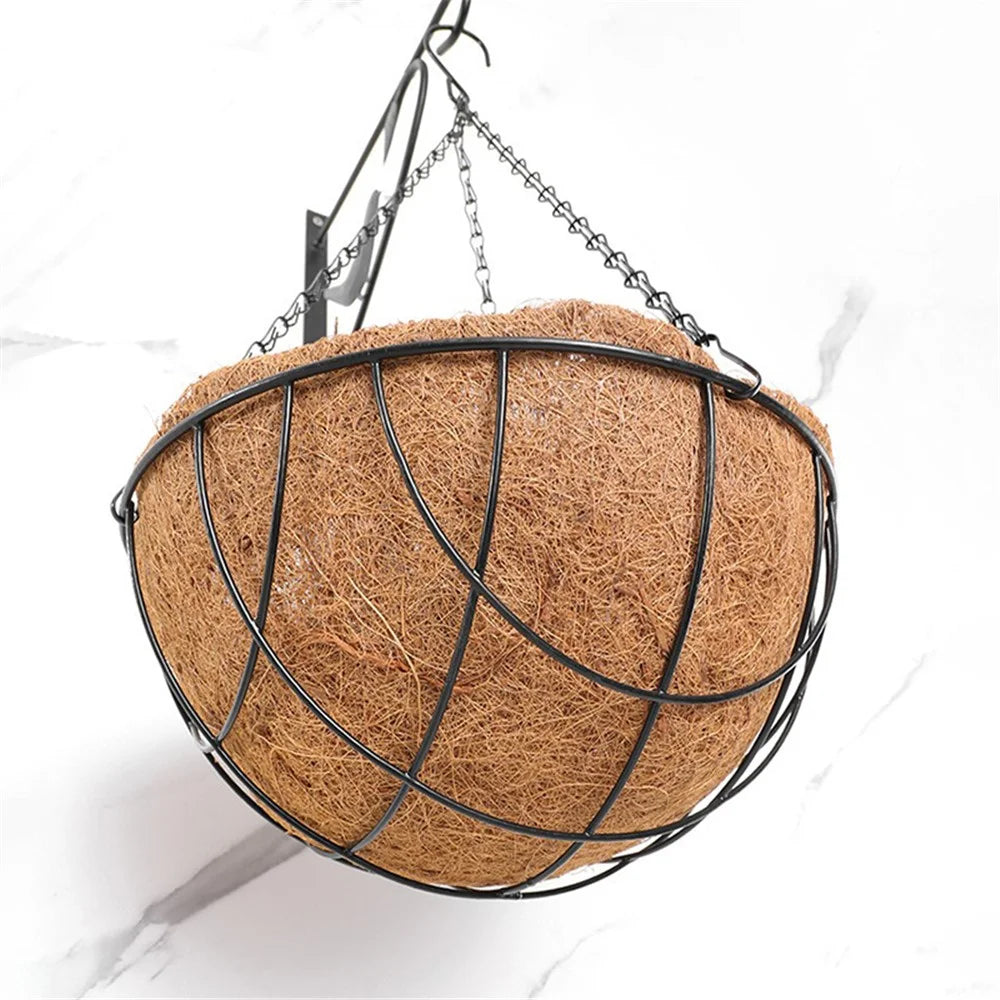 001-YZ01 14-inch Iron Art Garden Hanging Flower Pot Basket with Coir Liner (Semi-circular Mesh Shape) - 6