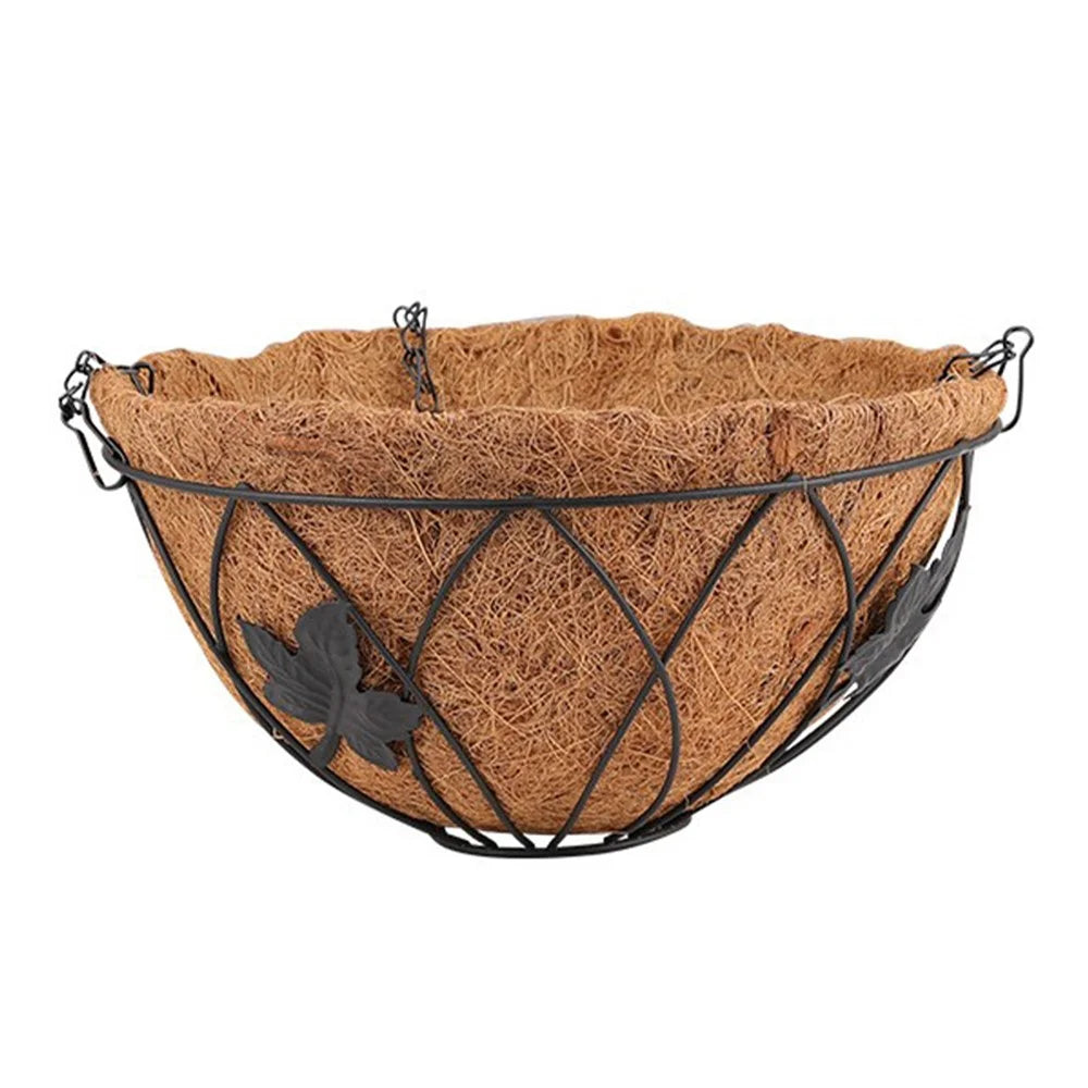 001-YZ01 14-inch Coir Liner Hanging Planter Basket Maple Leaf Design Flower Pot - 1