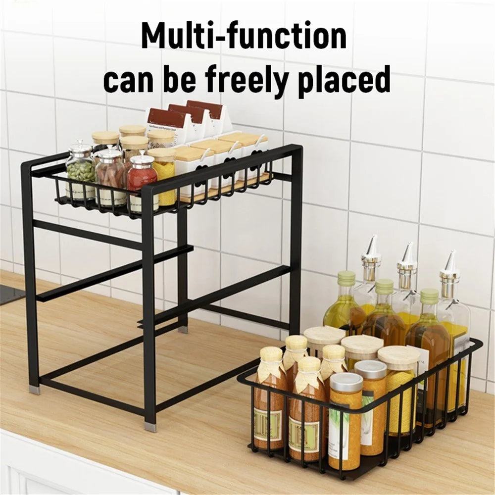003XH-0013-2 Two-Tiered Floor Standing Spice Rack for Kitchen, Home Organizer Shelf for Condiments - 2