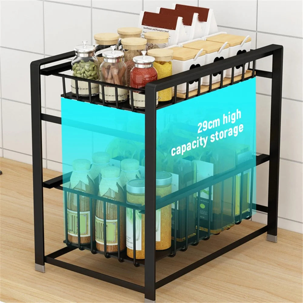 003XH-0013-2 Two-Tiered Floor Standing Spice Rack for Kitchen, Home Organizer Shelf for Condiments - 5