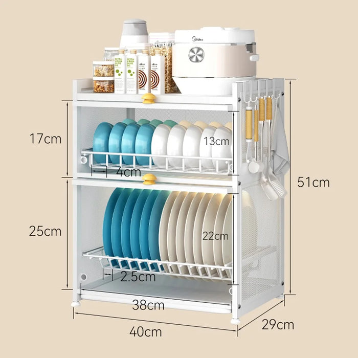 OGJ-WDJ018 Dustproof Kitchen Countertop Carbon Steel Bowl Dish Drying Rack with Door - White - 6