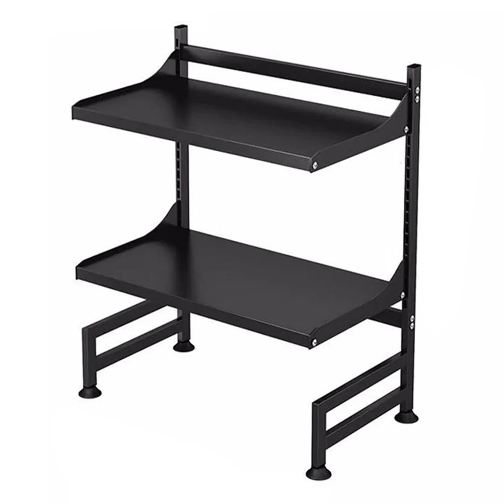006-WBL-6972A-58 Microwave Oven Rack 2 Tiers Adjustable Shelf Kitchen Organizer - Black - 1
