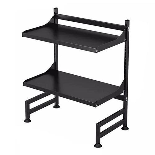 006-WBL-6972A-58 Microwave Oven Rack 2 Tiers Adjustable Shelf Kitchen Organizer - Black - 1