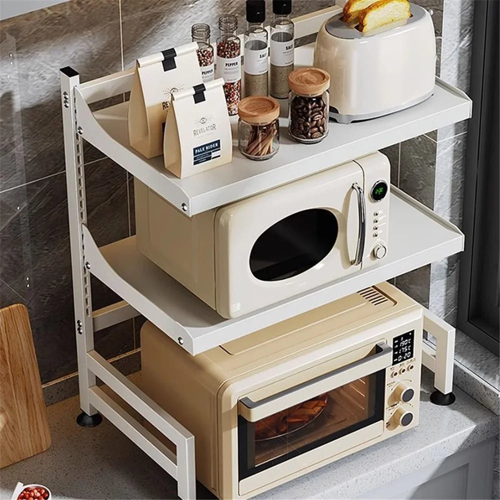 006-WBL-6972A-58 Microwave Oven Rack 2 Tiers Adjustable Shelf Kitchen Organizer - Black - 5