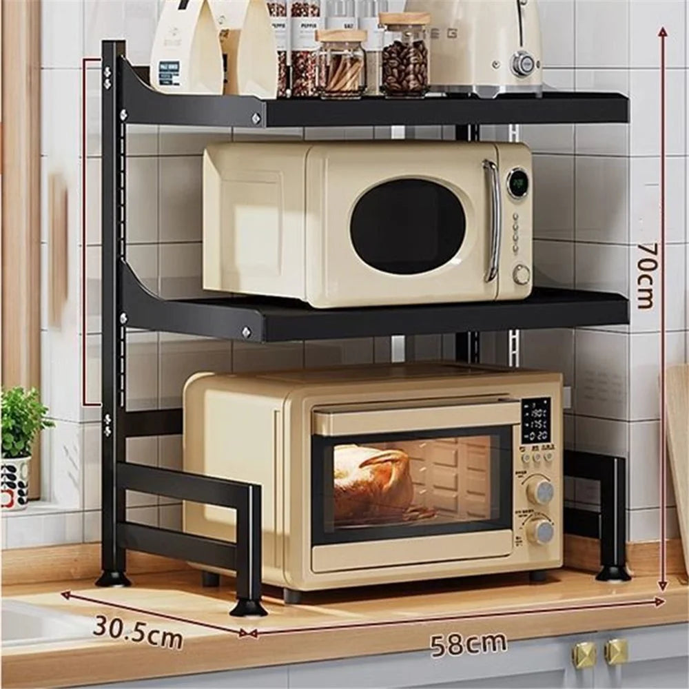 006-WBL-6972A-58 Microwave Oven Rack 2 Tiers Adjustable Shelf Kitchen Organizer - Black - 7