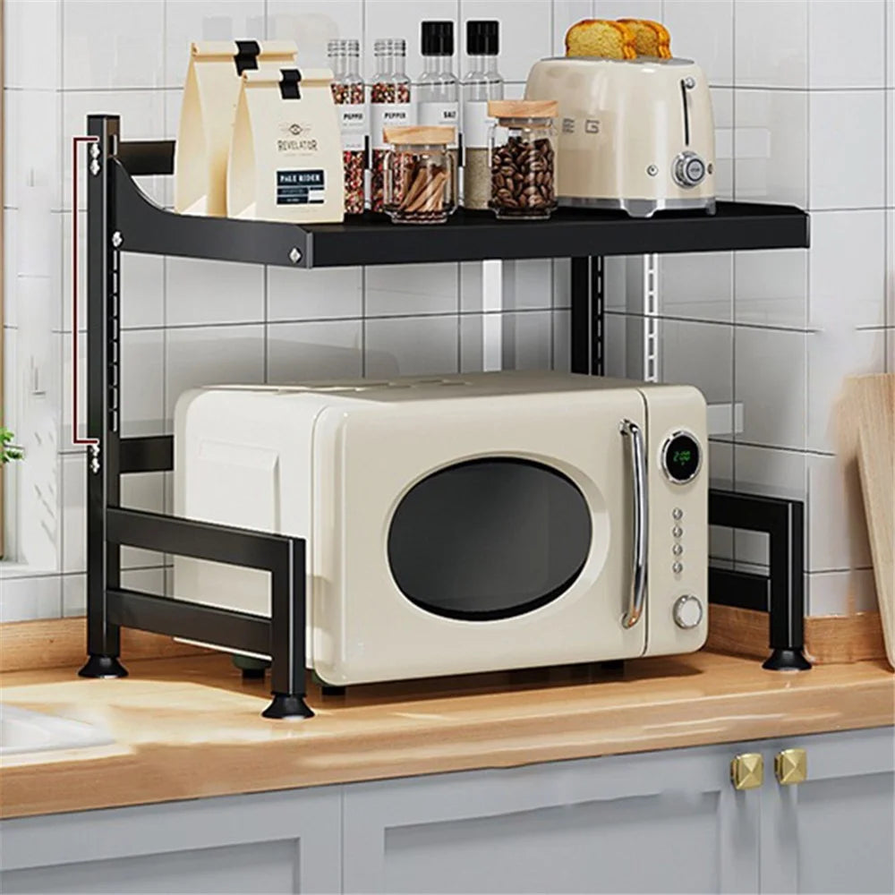 006-WBL-6971A-58WH Clip-On Style Kitchen Microwave Shelf Rack, Iron Storage Holder - Black - 1
