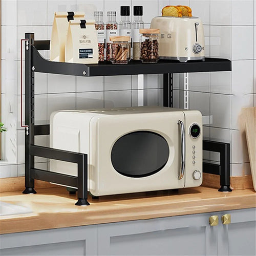 006-WBL-6971A-58WH Clip-On Style Kitchen Microwave Shelf Rack, Iron Storage Holder - Black - 1
