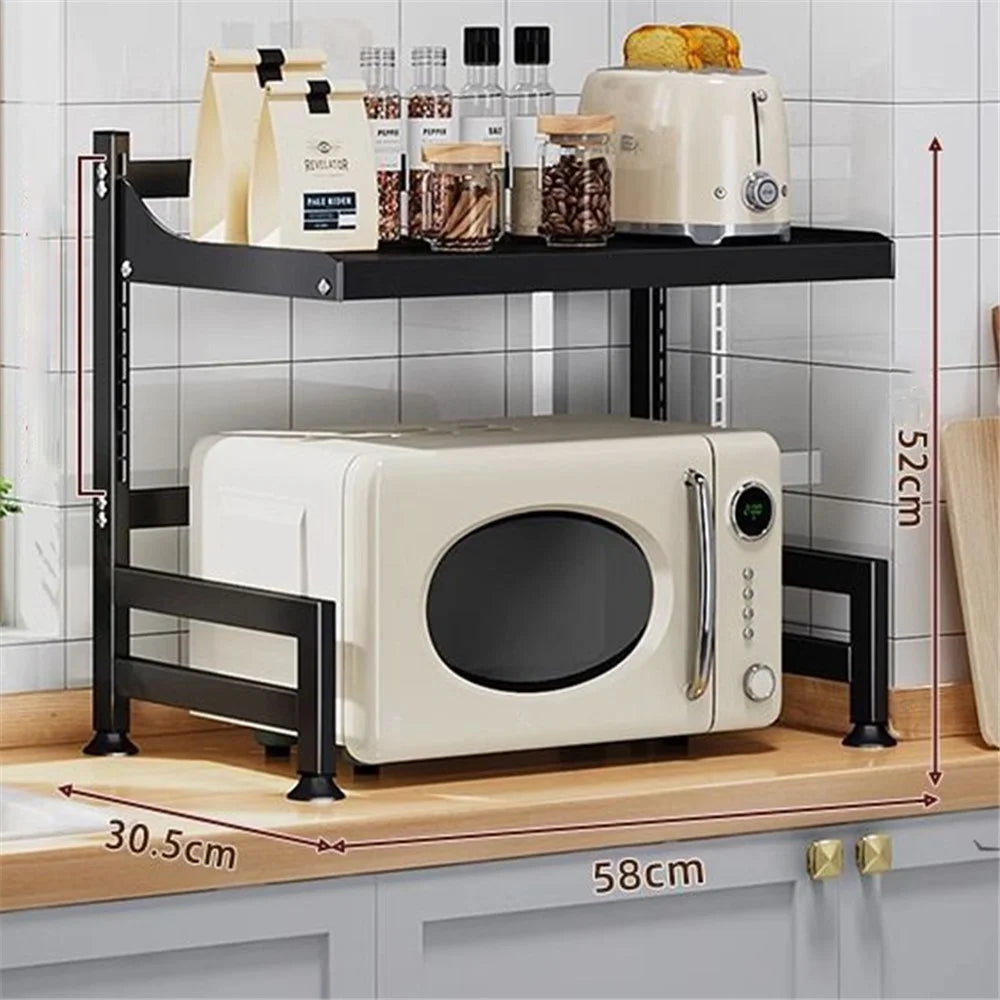 006-WBL-6971A-58WH Clip-On Style Kitchen Microwave Shelf Rack, Iron Storage Holder - Black - 6