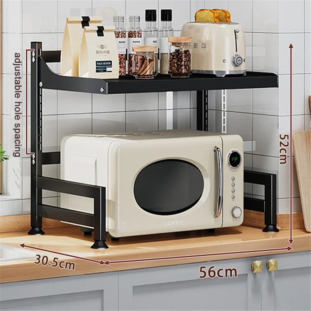 006-WBL-6964A-53 Microwave Oven Rack Height Adjustable Toaster Iron Shelf Organizer - Black - 4