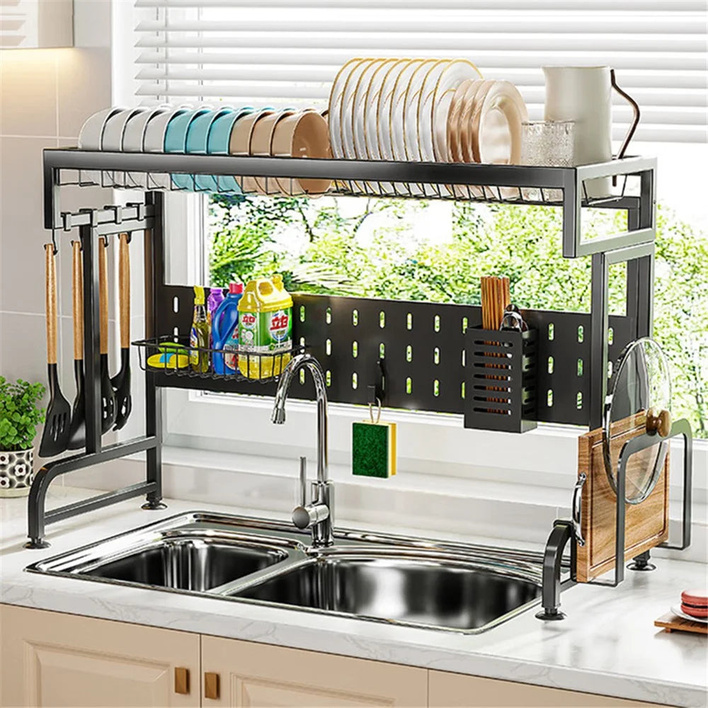004YS2309013 Over Sink Dish Drying Rack Carbon Steel Kitchen Dish Drainer Shelf - 2