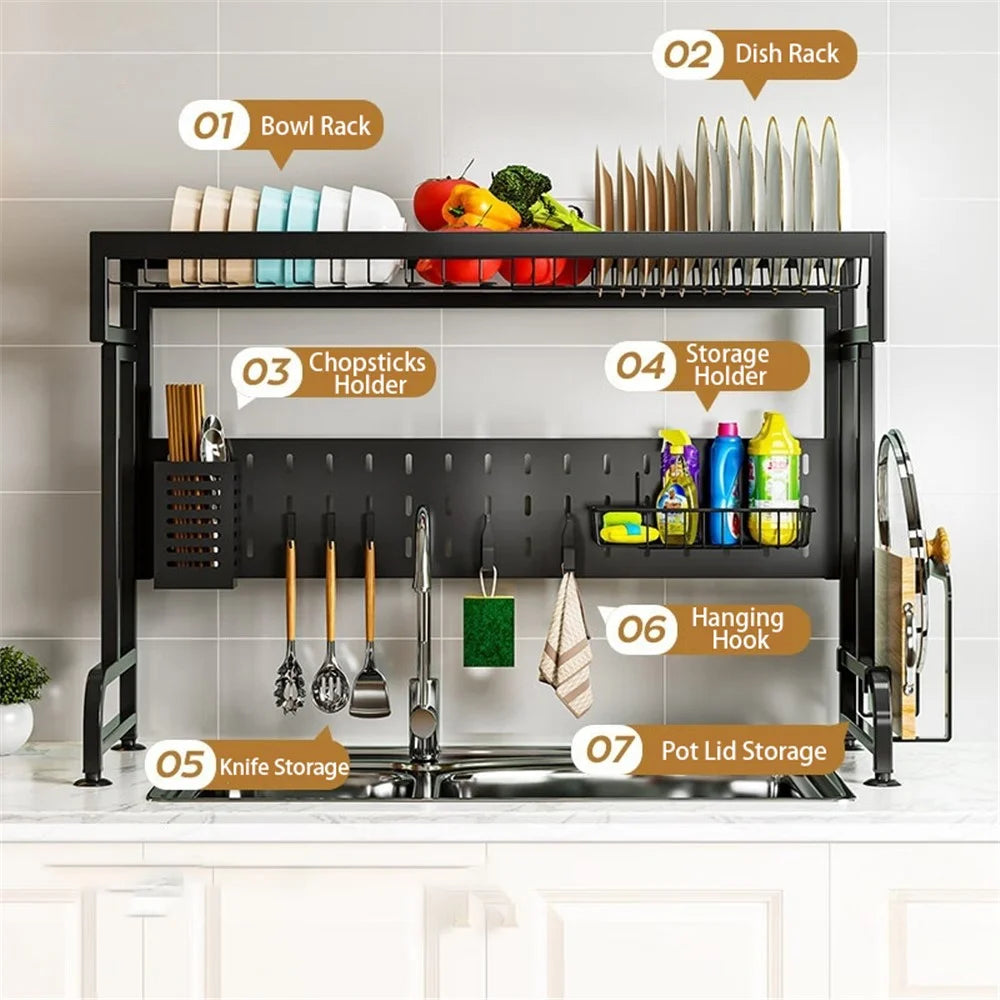 004YS2309013 Over Sink Dish Drying Rack Carbon Steel Kitchen Dish Drainer Shelf - 3