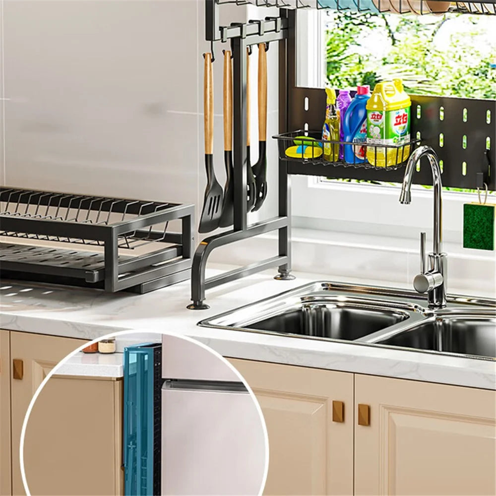 004YS2309013 Over Sink Dish Drying Rack Carbon Steel Kitchen Dish Drainer Shelf - 5