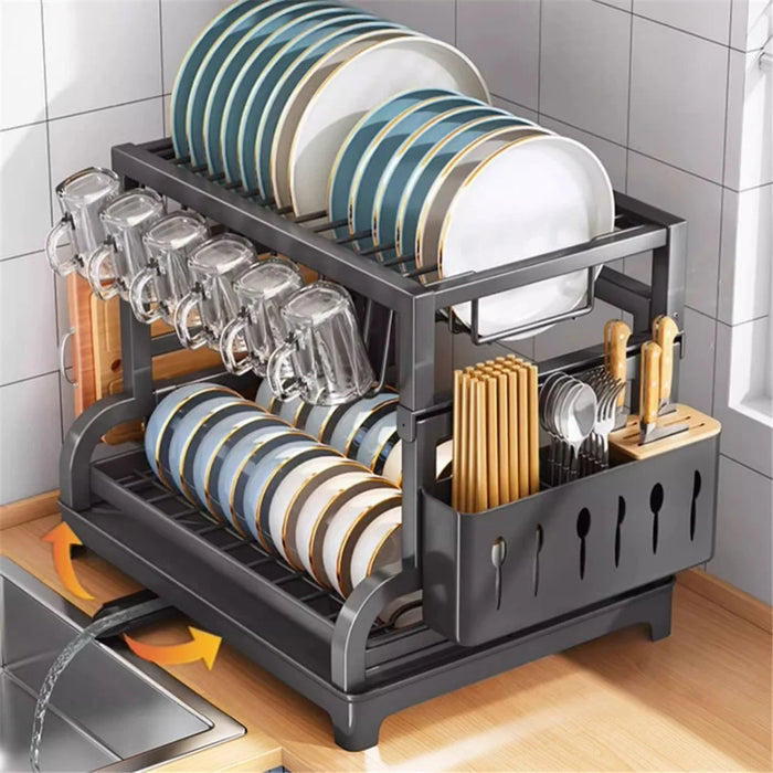 004YS2307111 Multi-Layer Kitchen Storage Rack Organizer for Bowls, Plates, Draining Rack for Cutlery, and Cups - 6
