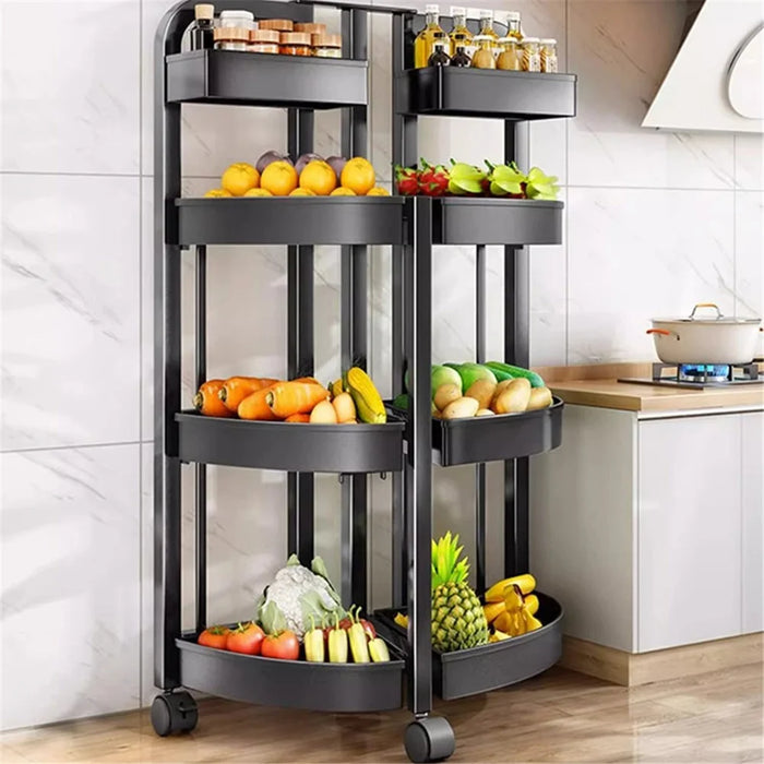 004YS2306015 Foldable Fruit and Vegetable Storage Rack Installation-free 4 Tiers Kitchen Storage Cart with Wheels - Black - 2